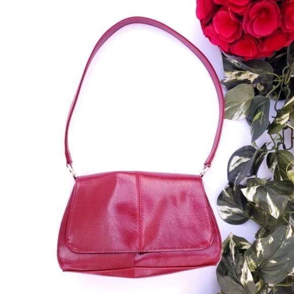 Vintage Oxblood Red Shoulder bag Baguette Faux Leather Designer - Picture 1 of 6